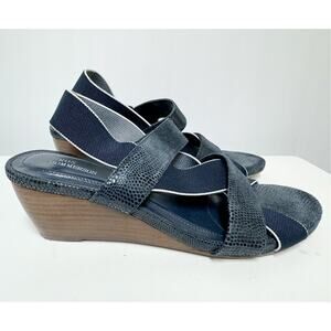 Ros Hommerson Womens Wynona Comfort Navy Blue Strap Wedge Sandals 8